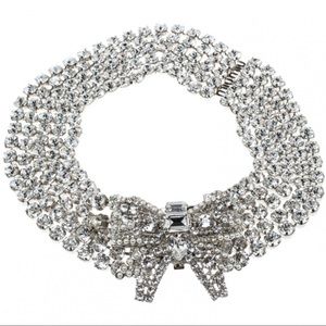Miu Miu Silver Crystal Statement Bow Necklace